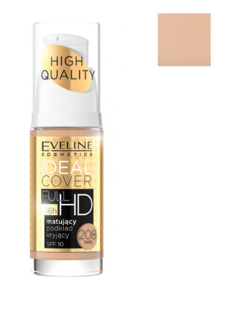 Тональный крем "Кроющий эффект" Ideal Cover Full HD 16H SPF 10 208 Sand, 30 мл Eveline Cosmetics (72778725)