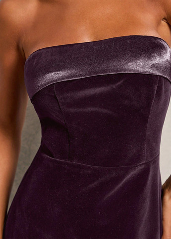 Темно-фиолетовое коктейльное, вечернее платье бандо SHEIN однотонное