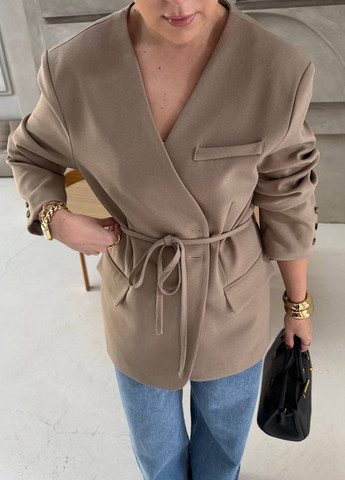 Темно-бежевый женский жакет No Brand однотонный - демисезонный