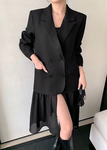 Черный женский жакет SHEIN однотонный - демисезонный