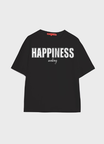 Чорна літня футболка жіноча оверсайз happiness KASTA design