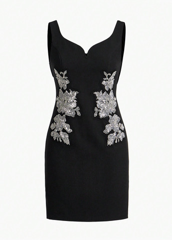 Черное вечернее платье SHEIN однотонное