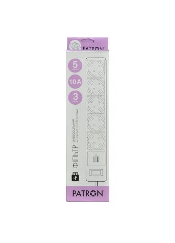 Мережевий фільтр живлення 3m (SP-53) + 2 USB 2.0, 2.1A, 5 троянд. BLACK (EXT-PN-SP-53-USB) Patron (251409613)