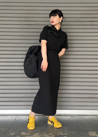 Черная кэжуал, офисная однотонная юбка Uniqlo карандаш