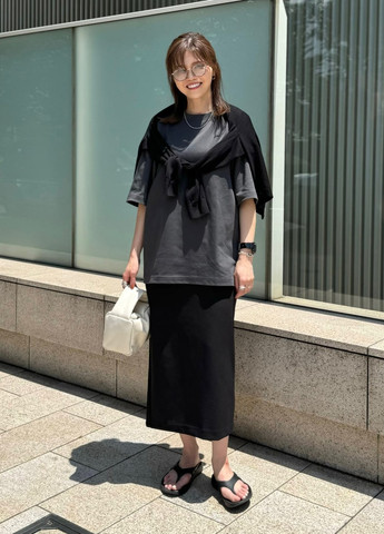 Черная кэжуал, офисная однотонная юбка Uniqlo карандаш