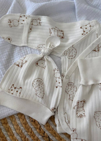 Молочний демісезонний комплект (сорочечка, повзунки, шапка) Blanka