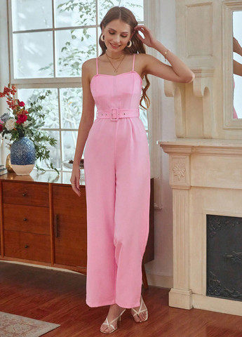 Комбінезон SHEIN комбінезон-брюки однотонний світло-рожевий кежуал поліестер