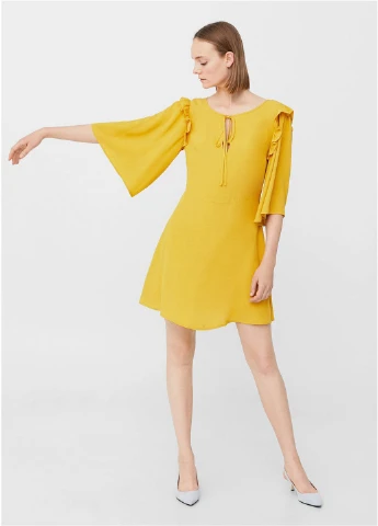 Горчичное кэжуал платье Mango однотонное