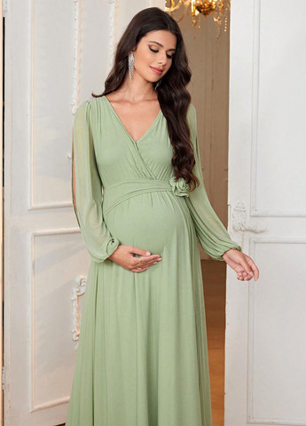 Фісташкова святковий, вечірня сукня для вагітних на запах SHEIN однотонна