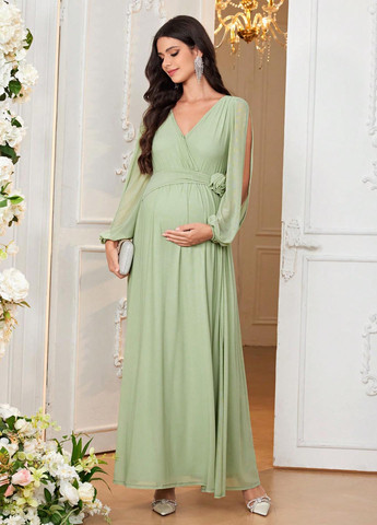 Фісташкова святковий, вечірня сукня для вагітних на запах SHEIN однотонна