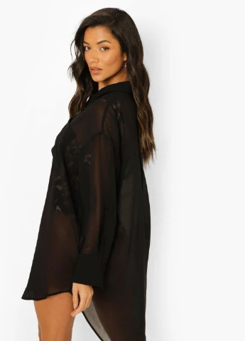 Черная кэжуал рубашка однотонная Boohoo