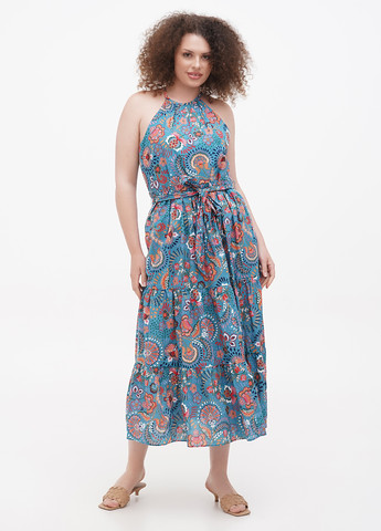 Серо-синее кэжуал платье клеш Boden с цветочным принтом