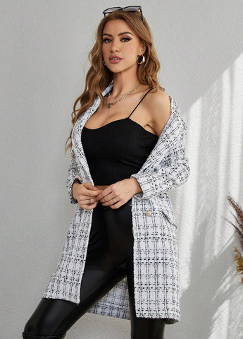 Чорно-білий демісезонне Пальто двобортне SHEIN