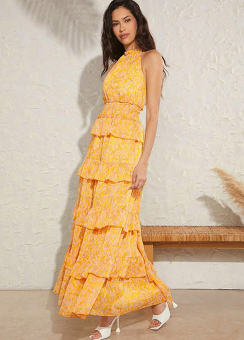 Помаранчева кежуал сукня а-силует, з відкритою спиною SHEIN з квітковим принтом