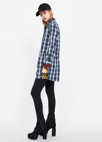 Темно-синя кежуал сукня сукня-сорочка Zara в клітинку