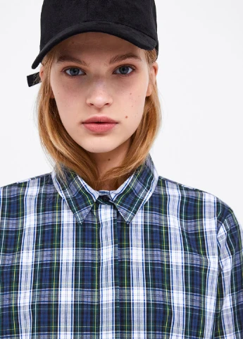 Темно-синя кежуал сукня сукня-сорочка Zara в клітинку