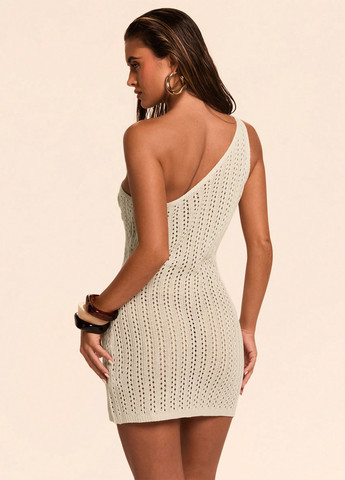 Бежева пляжна сукня на одне плече SHEIN однотонна