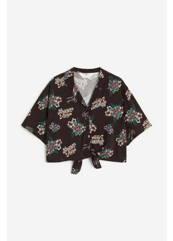 Темно-коричневая цветочной расцветки блузка H&M летняя