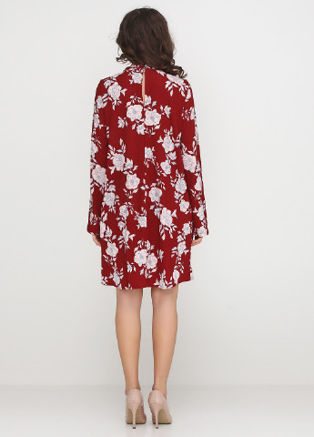 Бордовое кэжуал платье с длинным рукавом Vero Moda с цветочным принтом