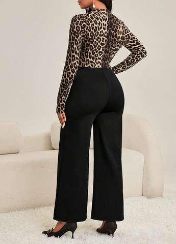 Комбинезон SHEIN комбинезон-брюки леопардовый комбинированный кэжуал полиэстер