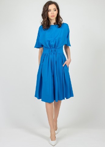 Блакитна кежуал сукня з спідницею-сонце BGL однотонна