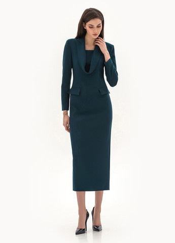 Изумрудное деловое, кэжуал платье платье-жакет BGL однотонное
