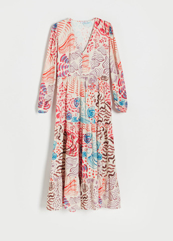 Молочное кэжуал платье Reserved с абстрактным узором