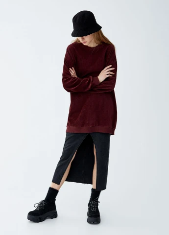 Бордовый свитшот Pull & Bear однотонный без декора (251912707)