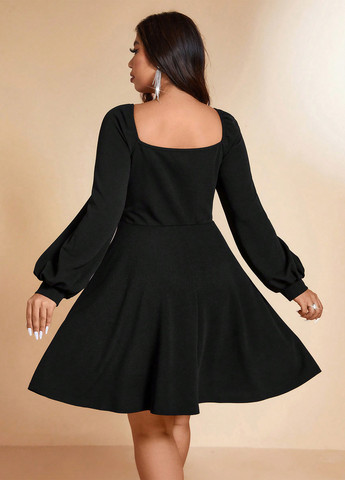 Чорна вечірня, кежуал сукня з спідницею-сонце SHEIN однотонна