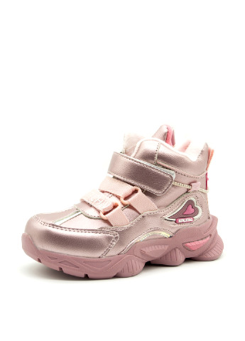 Детские розовые осенние кэжуал ботинки с аппликацией, на тракторной подошве для девочки