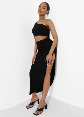 Черная кэжуал однотонная юбка Boohoo