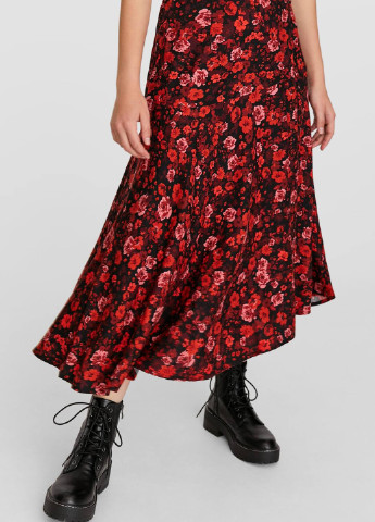 Темно-красная кэжуал цветочной расцветки юбка Stradivarius