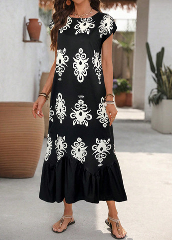 Чорна кежуал сукня а-силует SHEIN з малюнком