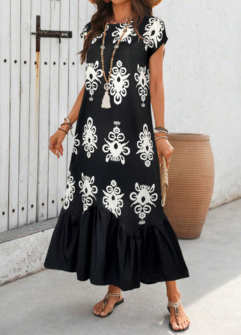 Чорна кежуал сукня а-силует SHEIN з малюнком