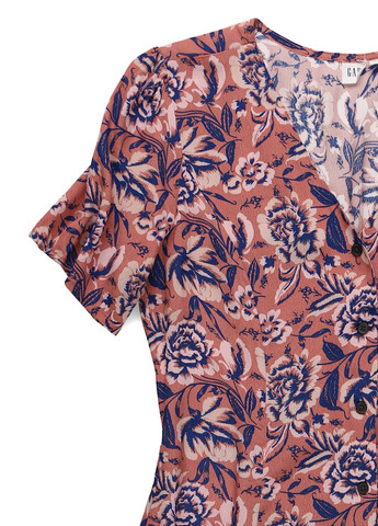 Розовое кэжуал платье рубашка, клеш Gap с цветочным принтом