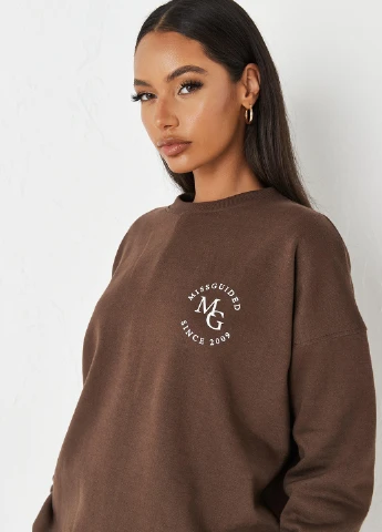 Коричневий світшот Missguided однотонний без декору (260390479)