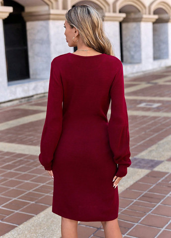 Бордовое кэжуал платье платье-свитер SHEIN однотонное