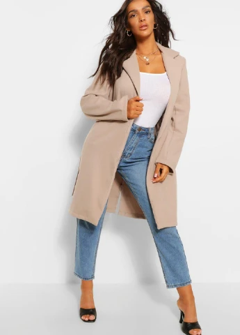 Бежевое демисезонное Пальто однобортное Boohoo
