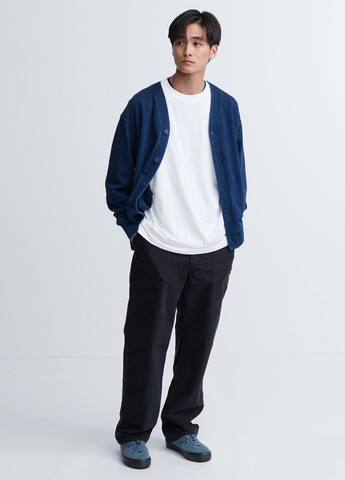 Лонгслів Uniqlo однотонний білий кежуали трикотаж, бавовна