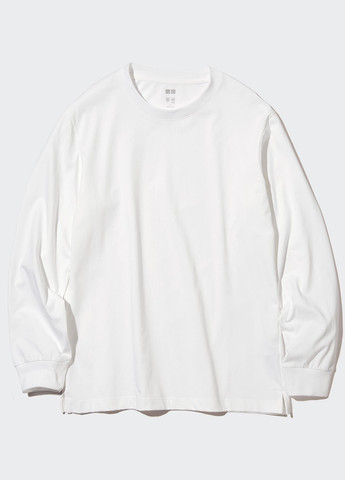 Лонгслів Uniqlo однотонний білий кежуали трикотаж, бавовна