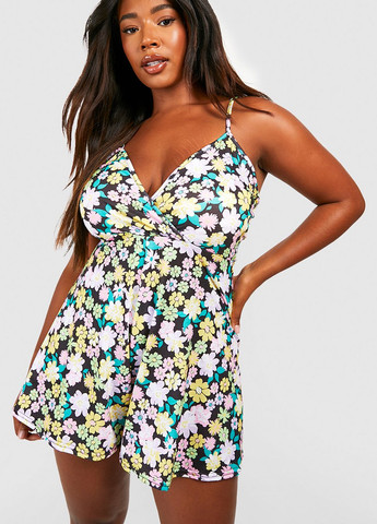 Комбінезон Boohoo комбінезон-шорти квітковий чорний кежуал поліестер