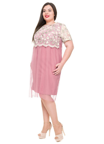 Розово-лиловое коктейльное платье Alenka Plus однотонное