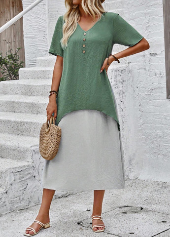 Комбинированное кэжуал платье а-силуэт SHEIN колор блок