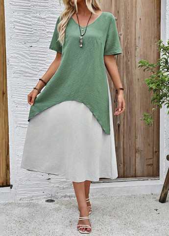 Комбинированное кэжуал платье а-силуэт SHEIN колор блок