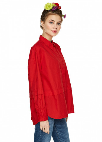 Красная кэжуал рубашка однотонная United Colors of Benetton с длинным рукавом