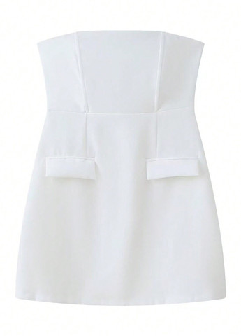 Белое коктейльное, вечернее, кэжуал платье колокол, бандо, с открытыми плечами, с открытой спиной SHEIN однотонное