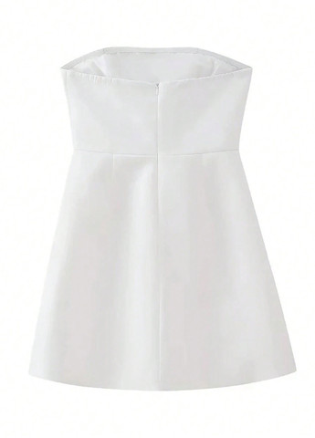 Белое коктейльное, вечернее, кэжуал платье колокол, бандо, с открытыми плечами, с открытой спиной SHEIN однотонное