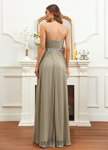 Серое вечернее платье а-силуэт SHEIN однотонное