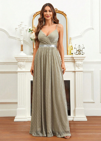 Серое вечернее платье а-силуэт SHEIN однотонное