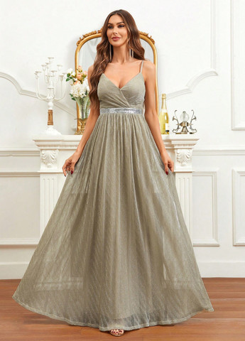 Серое вечернее платье а-силуэт SHEIN однотонное